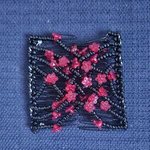 Elegant Black & Red Floral Hair Clip